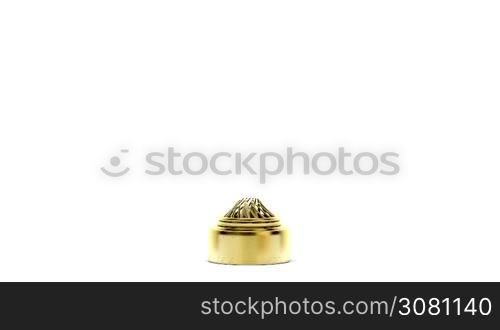 Golden football trophy on white background