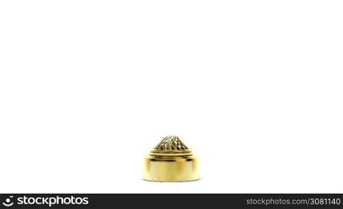 Golden football trophy on white background