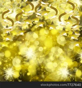 golden garlands with star on sparkling  bokeh background