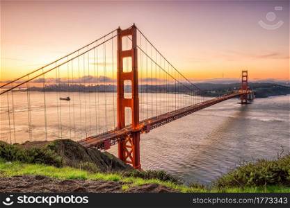 Golden Gate Bridge in San Francisco, California USA at sunrise