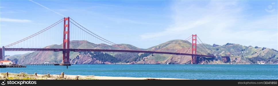 Golden Gate bridge in San Francisco California USA West Coast of Pacific Ocean panorama. Golden Gate bridge