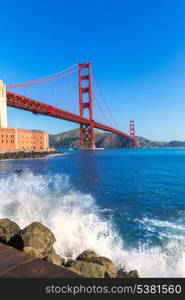 Golden Gate Bridge San Francisco from Presidio in California USA