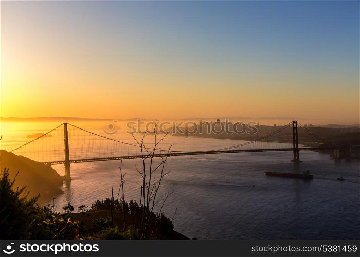 Golden Gate Bridge San Francisco sunrise California USA from Marin headlands