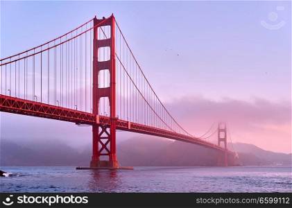 Golden Gate Bridge view from Fort Point at sunrise, San Francisco, California, USA