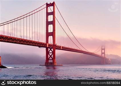 Golden Gate Bridge view from Fort Point at sunrise, San Francisco, California, USA
