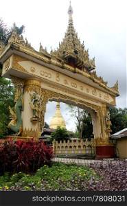 Golden gate of buddhist monasyery in Yangon, Myanmar