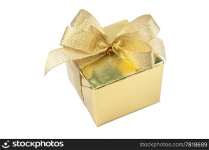 golden gift box with bow isolated