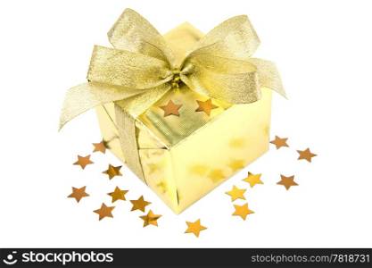 golden gift box with bow isolated