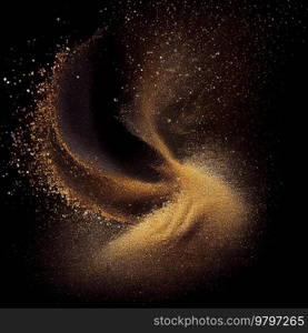 Golden Glitter Dust, Smoke on Black Background Generative AI