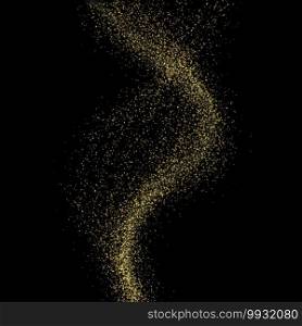 Golden glitter particles mist or flame wave on black background. flame wave on black background