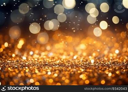 Golden glitter sparkles as glamour bokeh background. Generative AI