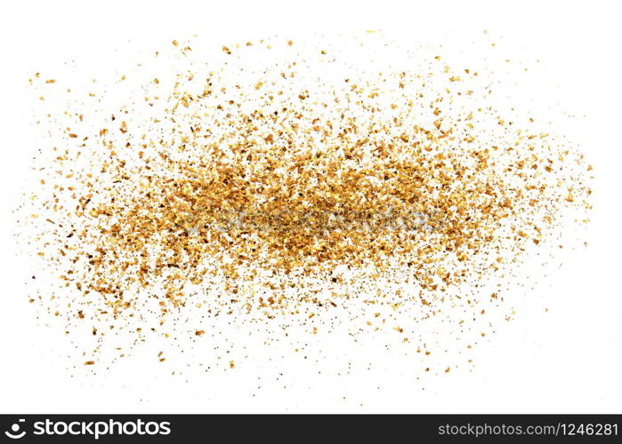 Golden glitter texture on white abstract background