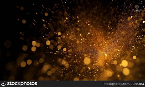 Golden glittering particles background. Generative AI AIG21.