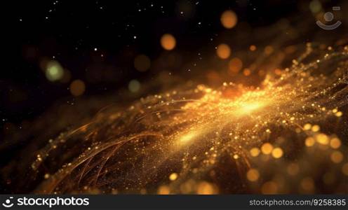 Golden glittering particles background. Generative AI AIG21.