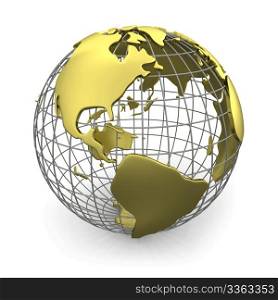 Golden globe, America isolated on white background