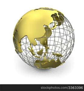 Golden globe, Asia isolated on white background