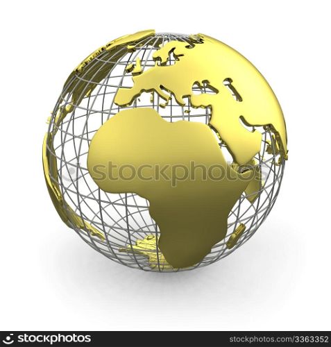 Golden globe, Europe isolated on white background