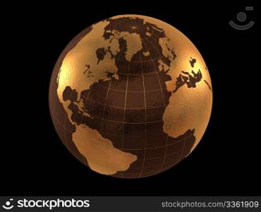 golden globe isolated on black background
