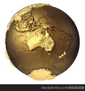 Golden globe model without water. Australia. 3d rendering isolated on white background. Elements of this image furnished by NASA