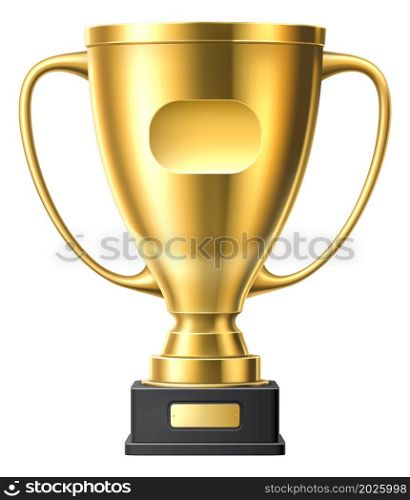 Golden goblet on pedestal. Realistic trophy cup award isolated on white background. Golden goblet on pedestal. Realistic trophy cup award