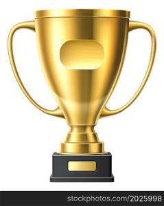 Golden goblet on pedestal. Realistic trophy cup award isolated on white background. Golden goblet on pedestal. Realistic trophy cup award