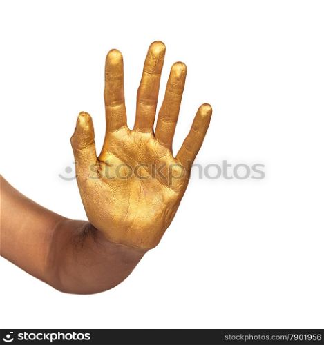 Golden hand isolated on white