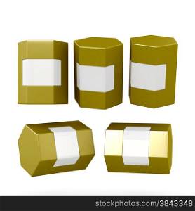 Golden hexagon box packaging with clipping path. Mock up packaging for all kind of product, ready for your design .&#xA;