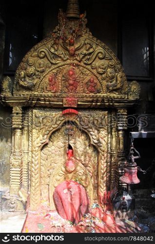 Golden hindu shrine in the temple in Bhaktapur