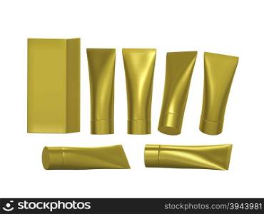 Golden hygiene tube with clipping path. packaging with cap mock up ready for your product like beauty cream, gel or medical product . easy to wrapping with label or artwork&#xA;