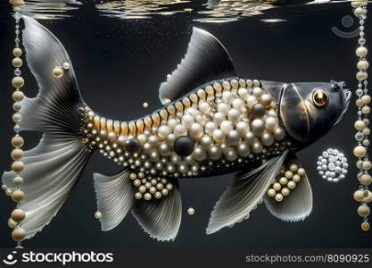 Golden koi fish on black background. Neural network AI generated art. Golden koi fish on black background. Neural network AI generated
