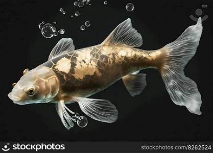 Golden koi fish on black background. Neural network AI generated art. Golden koi fish on black background. Neural network AI generated