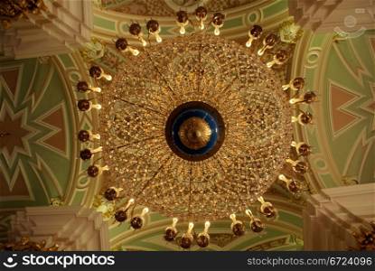Golden lamp in Russian cathedral in Petropavlovskaya krepost, St-Petersburg, Russia