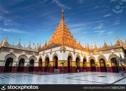 Golden Mahamuni Buddha Temple. Amazing architecture of Buddhist Temples at Mandalay. Myanmar (Burma) travel landscapes and destinations