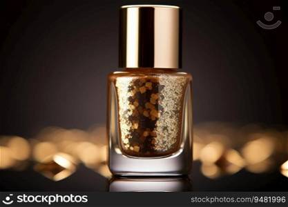 Golden nail polish bottle.