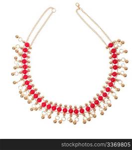 golden necklace with red gems