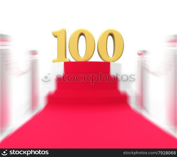 Golden One Hundred On Red Carpet Displaying Movie Industry Anniversary And Recognition