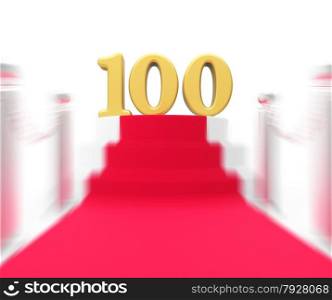 Golden One Hundred On Red Carpet Displaying Movie Industry Anniversary And Recognition