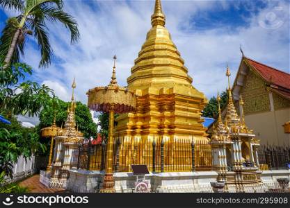 Golden Pagoda in Wat Chomphu temple, Chiang Mai, Thailand. Wat Chomphu temple, Chiang Mai, Thailand