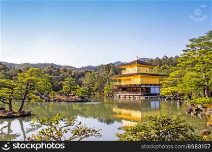 Golden Pavilion of Kinkaku-ji temple beautiful architecture, one of the most famous temple in Kyoto. Japan.