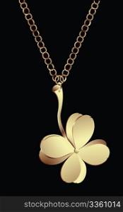 Golden pendant with lucky four leaves clover