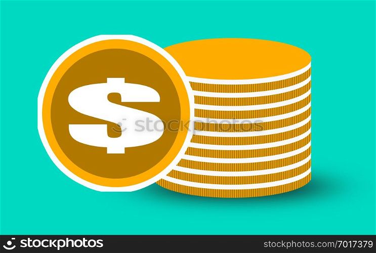 Golden penny cash pile isolated, 3D rendering