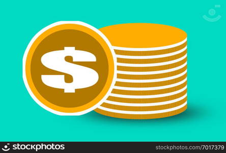 Golden penny cash pile isolated, 3D rendering