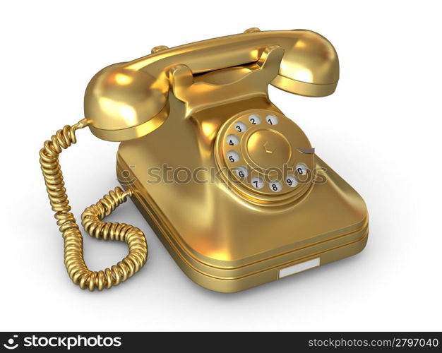 Golden phone on white isolated background. 3d