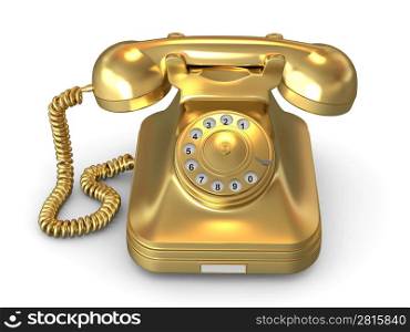 Golden phone on white isolated background. 3d
