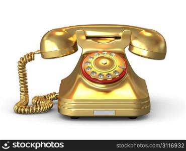 Golden phone on white isolated background. 3d