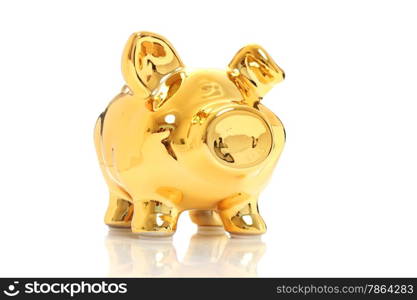 Golden pig isolated over white. Successful investments.