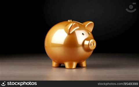 Golden piggy bank representing saving money and investment concept, with ample space for text