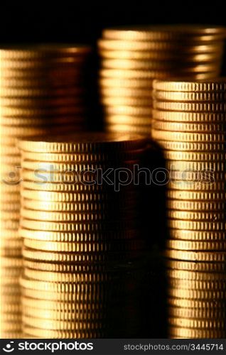 golden piles of coins macro background