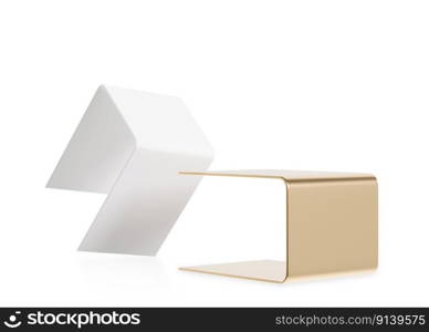 Golden podium isolated on white background. Elegant stage for product, cosmetic presentation. Luxury mock up. Pedestal or platform for beauty products. Empty scene. 3D rendering. Golden podium isolated on white background. Elegant stage for product, cosmetic presentation. Luxury mock up. Pedestal or platform for beauty products. Empty scene. 3D rendering.