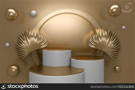 Golden Podium minimal geometric white and gold style abstract.3D rendering